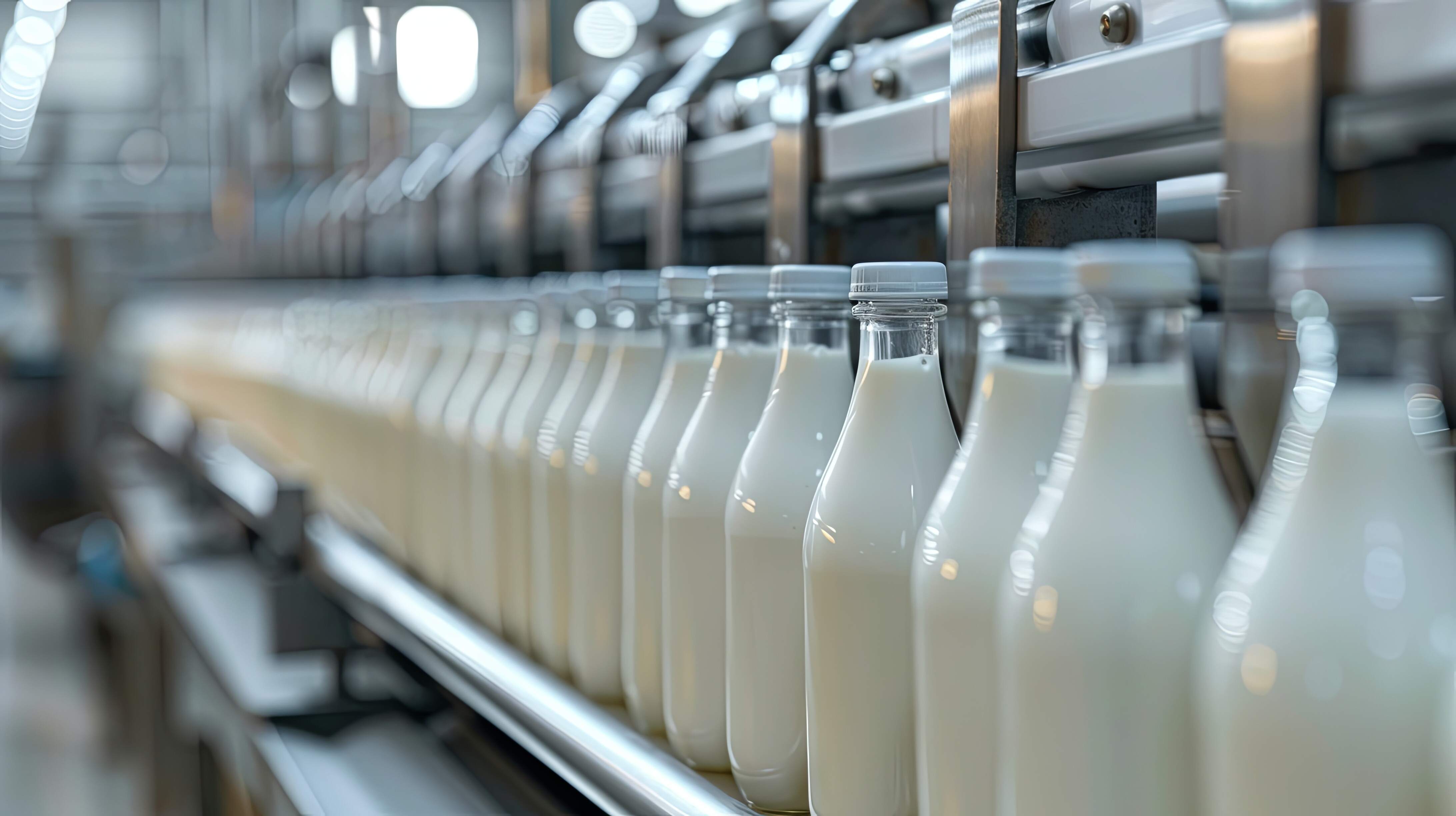 Milk production - bottles on conveyor