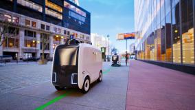 Autonomous delivery robot driverless on street