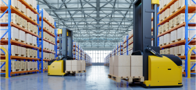 Forklift robots operating in a warehouse