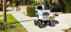 Food delivery robot on pavement