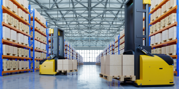 Forklift robots operating in a warehouse