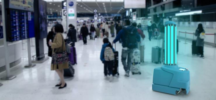 Autonomous robot cleaning and disinfecting floor surface