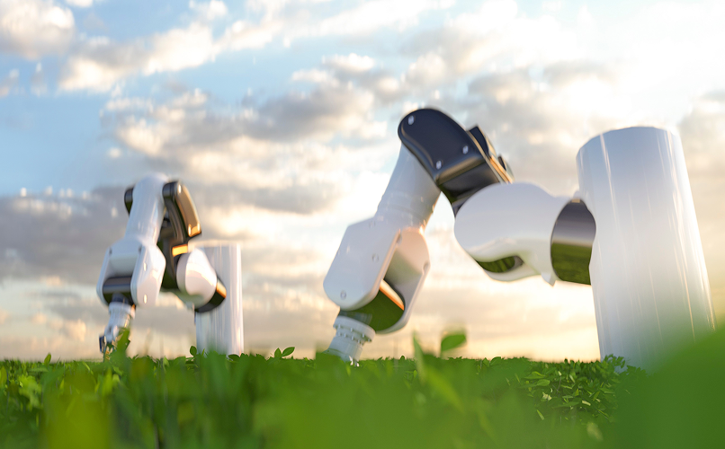Giant robotic arms on the field